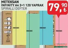 METEKSAN İNFİNİTY A4 3+1 120 YAPRAK SPİRALLİ DEFTER indirimli fiyat METEKSAN İNFİNİTY A4 3+1 120 YAPRAK SPİRALLİ DEFTER fiyat ve kampanya bilgisi